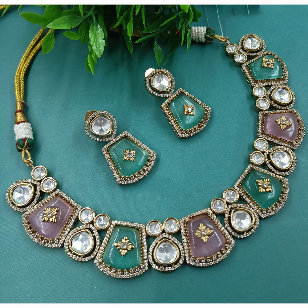NAFJ Royal Look Pachi Kundan Stone Jewelry Necklace Set