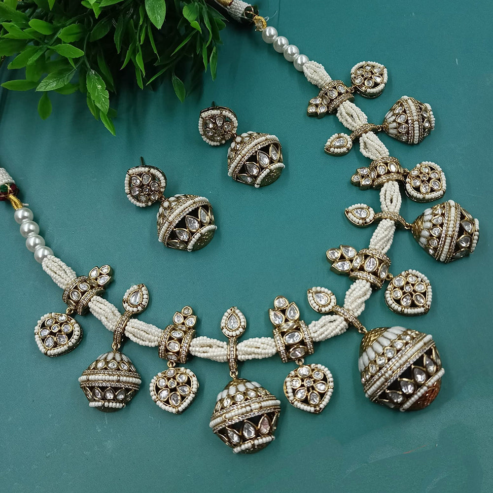 NAFJ Royal Look Pachi Kundan Stone And Pearl Jewelry Necklace Set