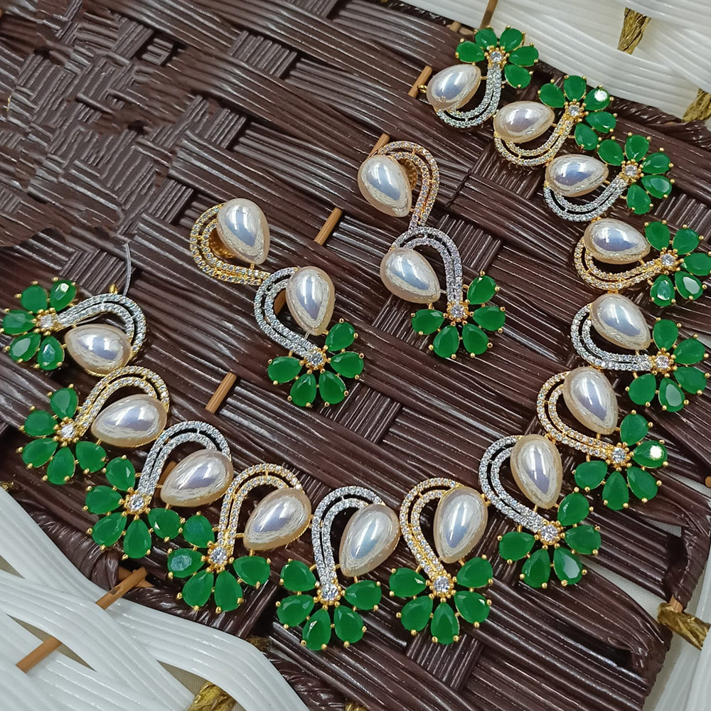 NAFJ Trendy American Daimond And Pearl Necklace Set