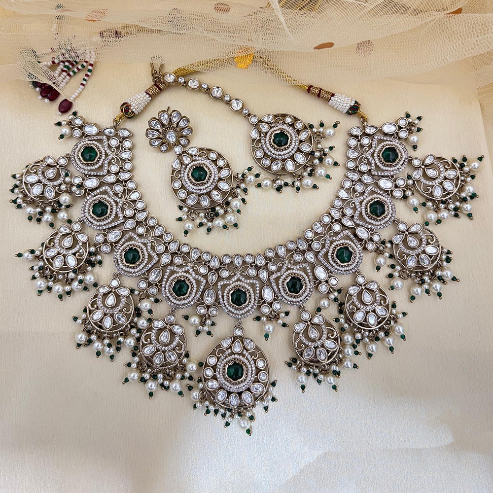 NAFJ Luxury Polki Kundan Stone And Pearl Designer Necklace Set