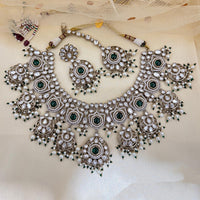 NAFJ Luxury Polki Kundan Stone And Pearl Designer Necklace Set