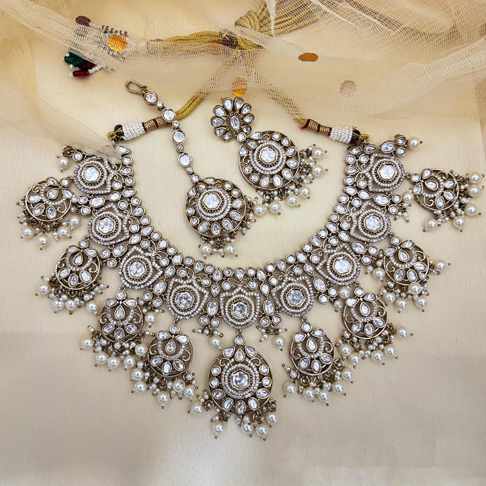 NAFJ Luxury Polki Kundan Stone And Pearl Designer Necklace Set