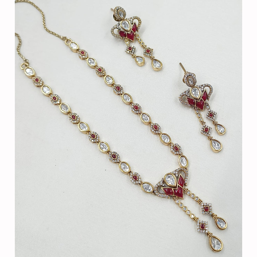 NAFJ Luxury Polki Kundan Stone And Austrian Designer Necklace Set