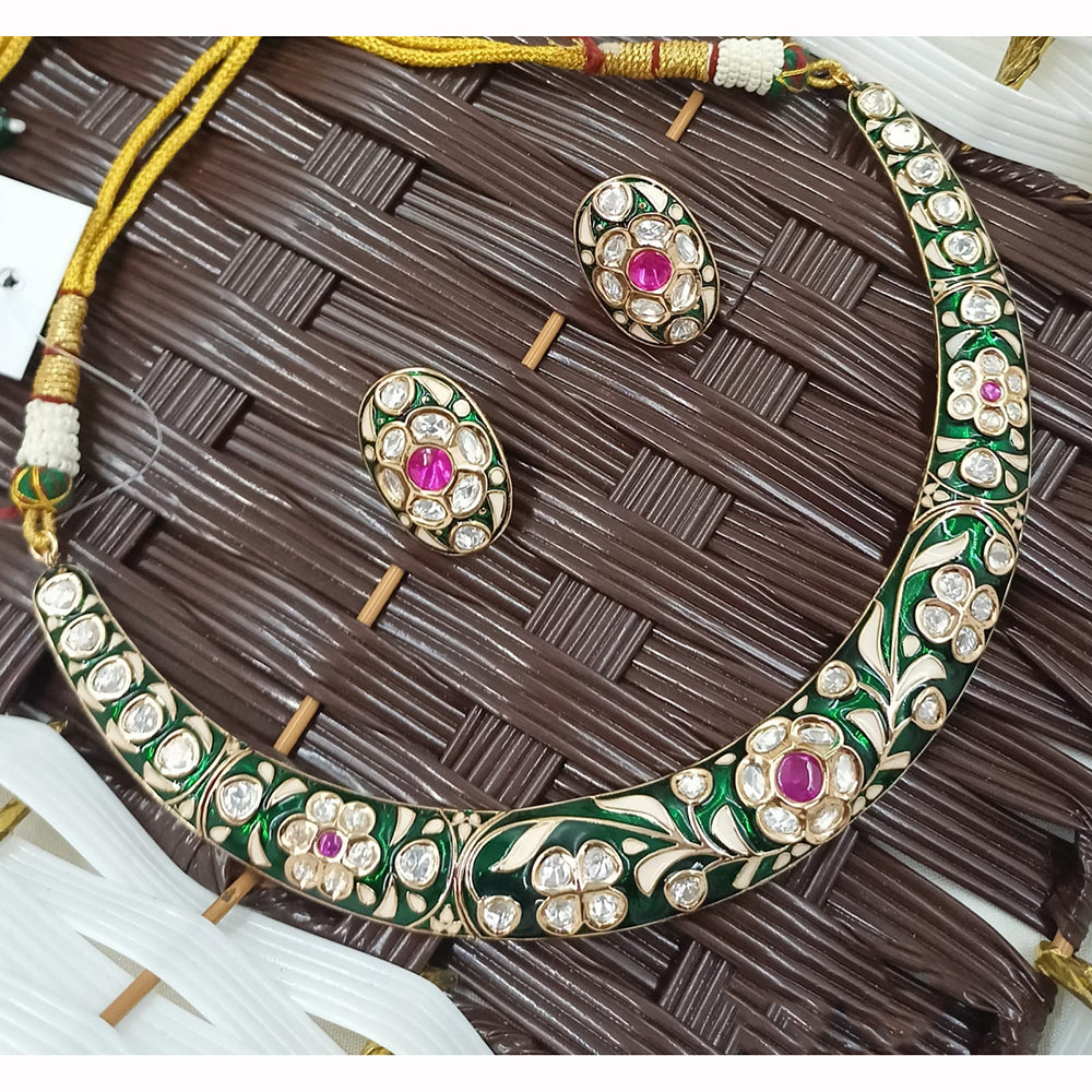 NAFJ Traditional Polki Kundan And Meenakari Designer Necklace Set