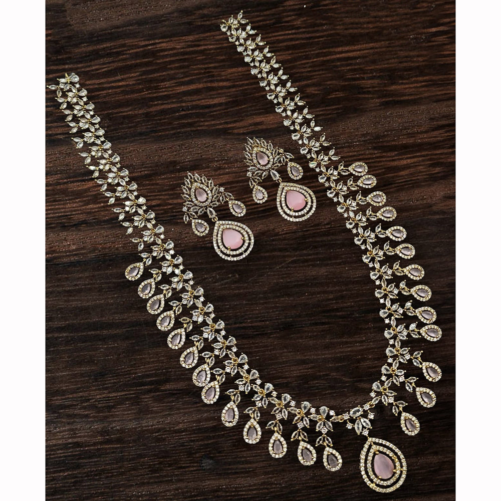 NAFJ Royal Look American Diamond Long Necklace Set