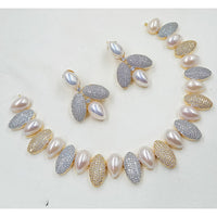 NAFJ Desinger Austrian Stone And Pearl Necklace Set 