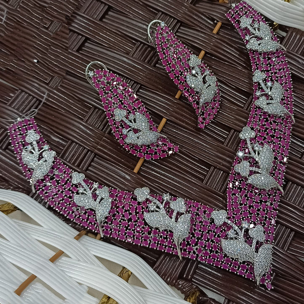 NAFJ Royal Floral American Diamond Necklace Set