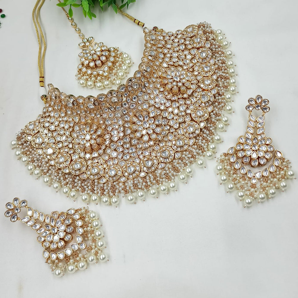 NAFJ Royal Heavy Polki Kundan Stone Pearl And Beaded Choker Necklace Set