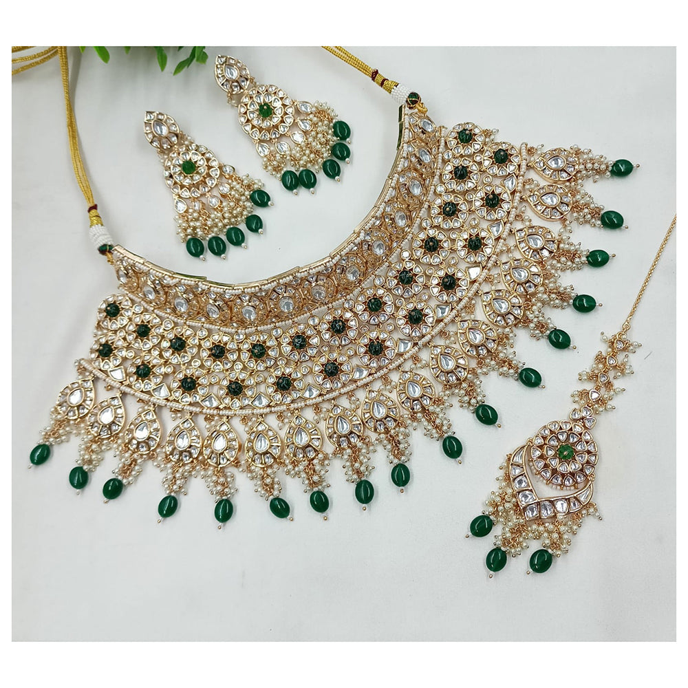 NAFJ Royal Heavy Polki Kundan Stone Pearl And Beaded Choker Necklace Set