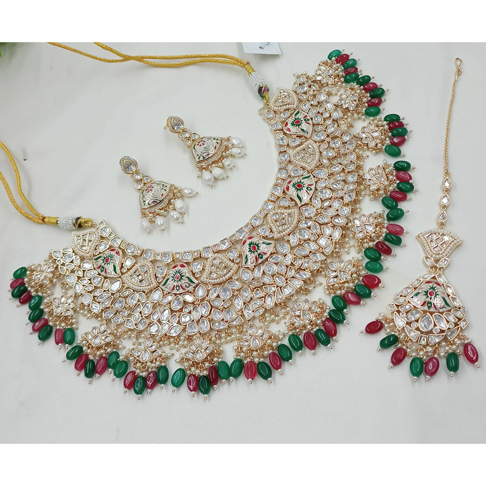NAFJ Royal Heavy Polki Kundan Stone Pearl And Beaded Meenakari Necklace Set