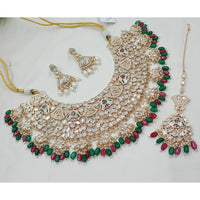 NAFJ Royal Heavy Polki Kundan Stone Pearl And Beaded Meenakari Necklace Set