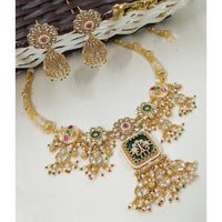 NAFJ Luxury Pota Stone And Pearl Fashion Meenakari Necklace Set