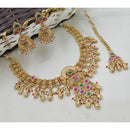 NAFJ Luxury Pota Stone And Pearl Fashion Meenakari Necklace Set