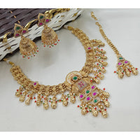 NAFJ Luxury Pota Stone And Pearl Fashion Meenakari Necklace Set