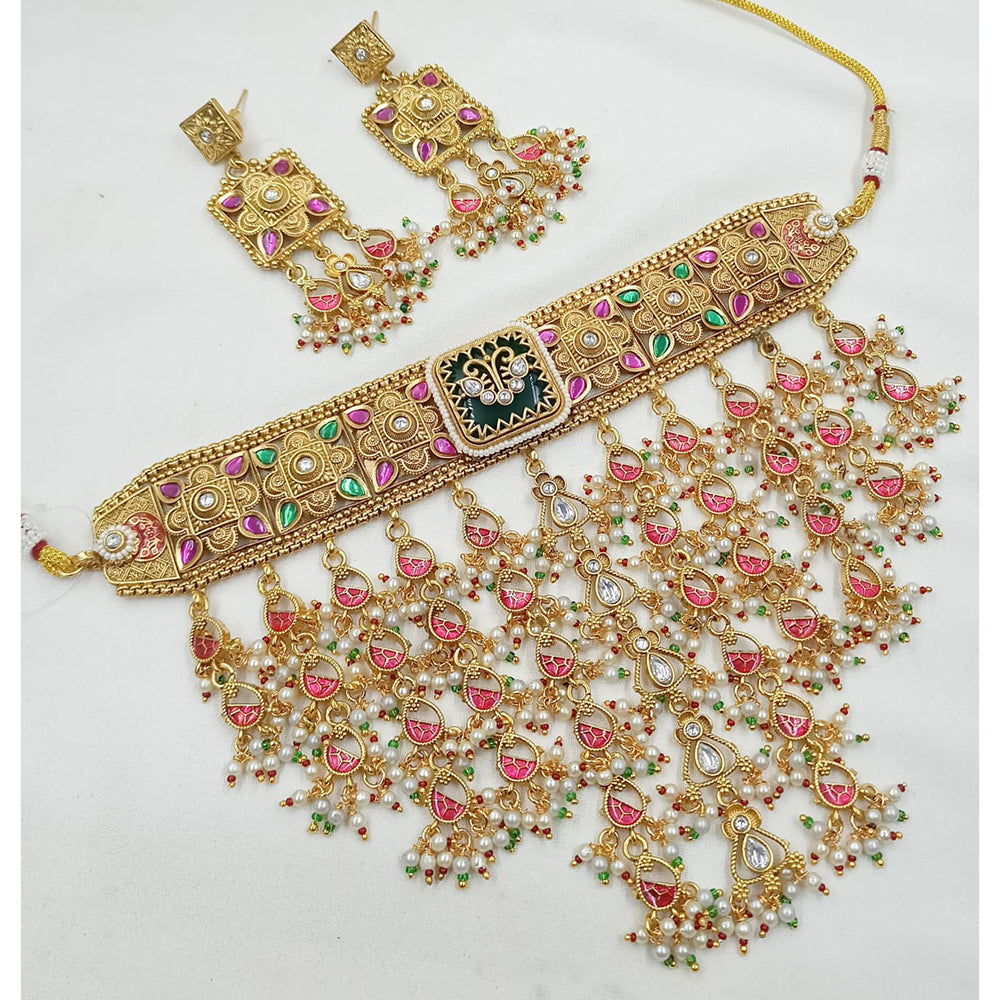 NAFJ Luxury Pota Stone And Pearl Fashion Choker Necklace Set