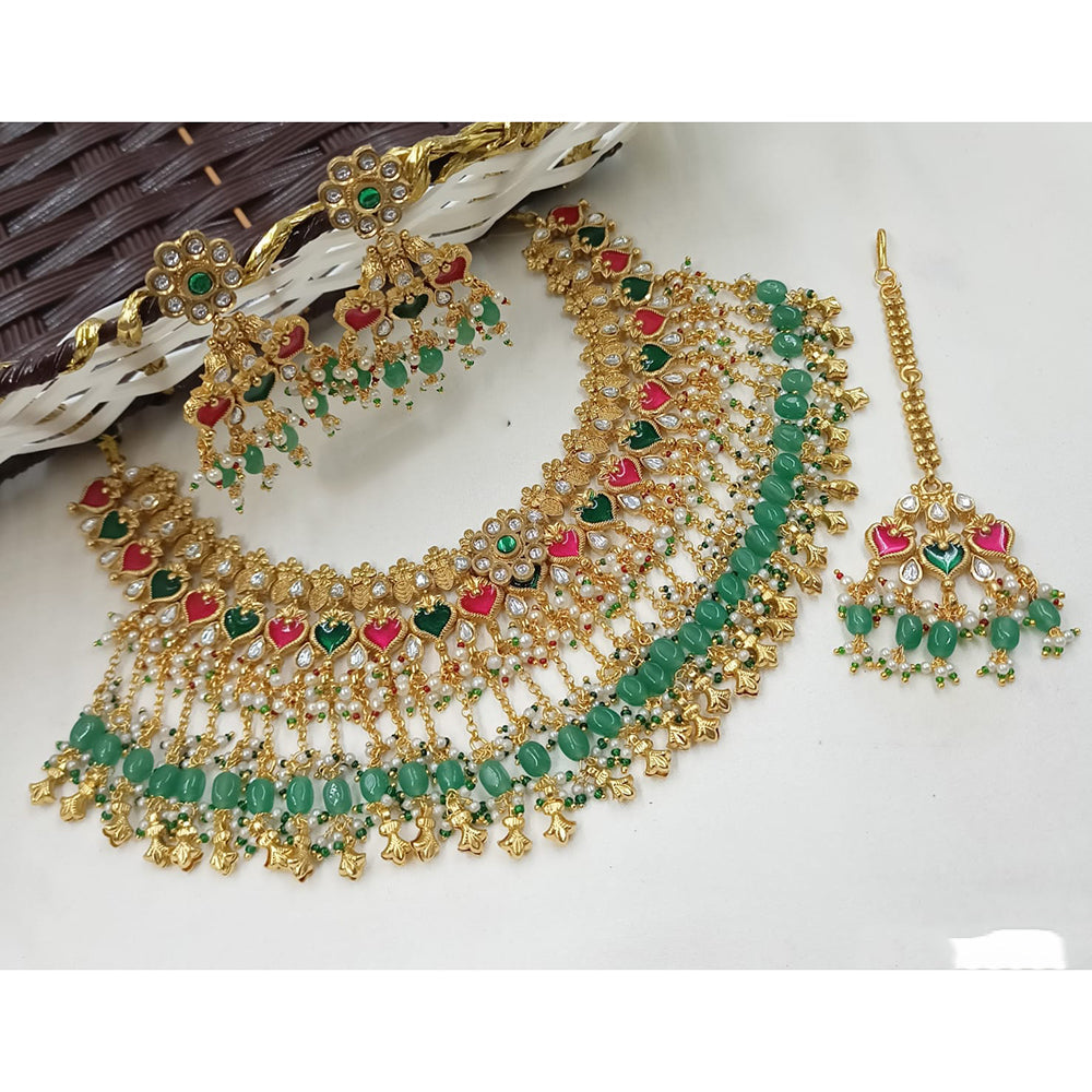 NAFJ Luxury Pota Stone And Pearl Fashion Meenakari Necklace Set
