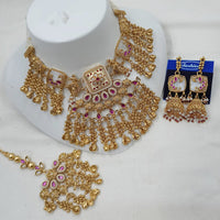 NAFJ Luxury Pota Stone And Pearl Fashion Meenakari Necklace Set
