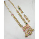 NAFJ Crystal Stone And Pearl Long Designer Necklace Set