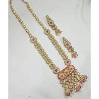 NAFJ Crystal Stone And Pearl Long Designer Necklace Set