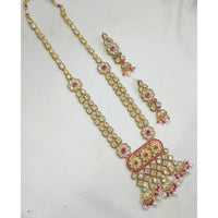 NAFJ Crystal Stone And Pearl Long Designer Necklace Set