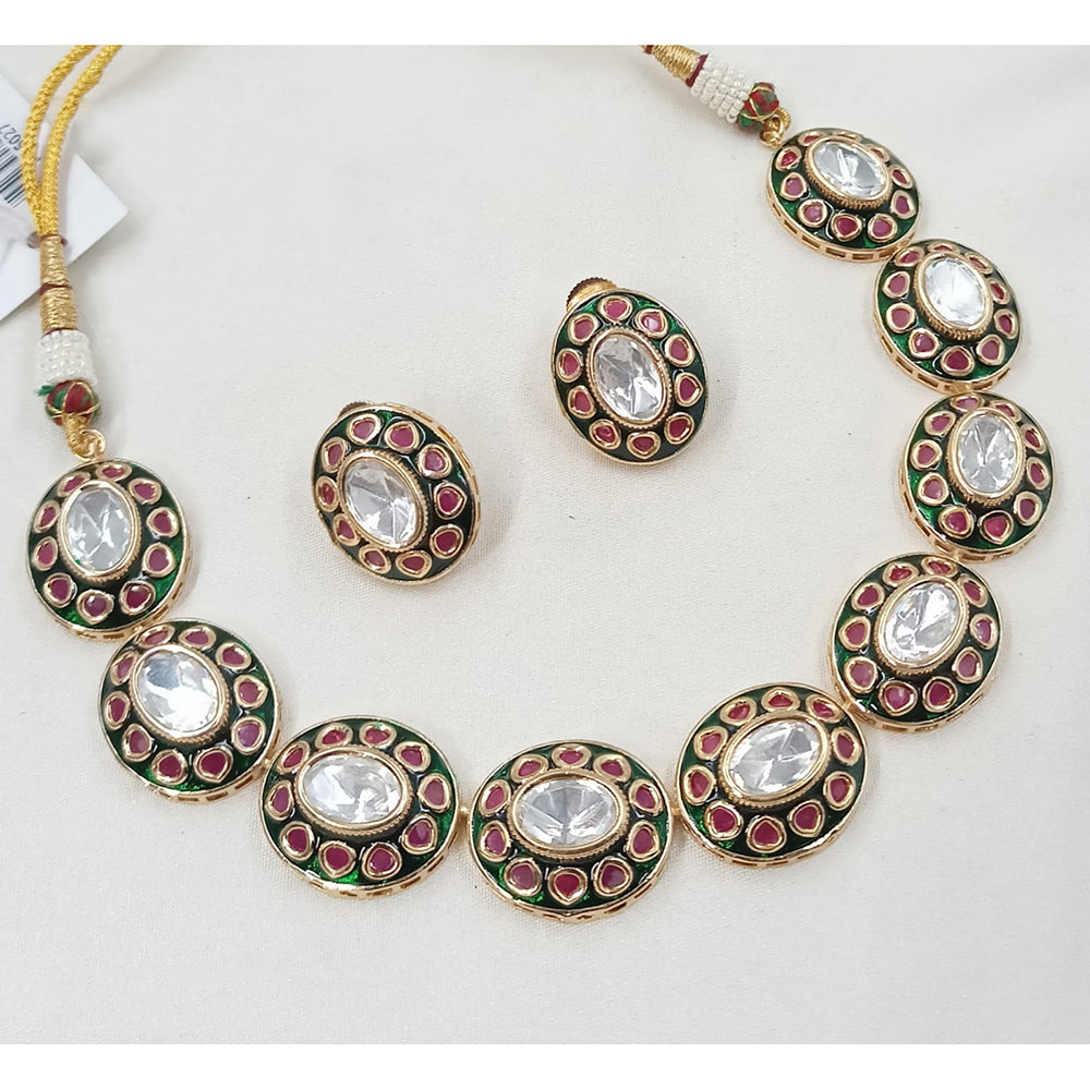NAFJ Gold Plated Crystal And Meenakari Necklace Set
