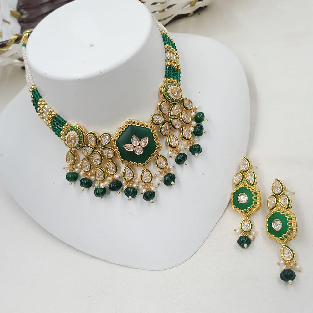 NAFJ Delicate Crystal Stone And Pearl Choker Necklace Set