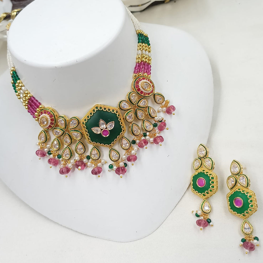 NAFJ Delicate Crystal Stone And Pearl Choker Necklace Set