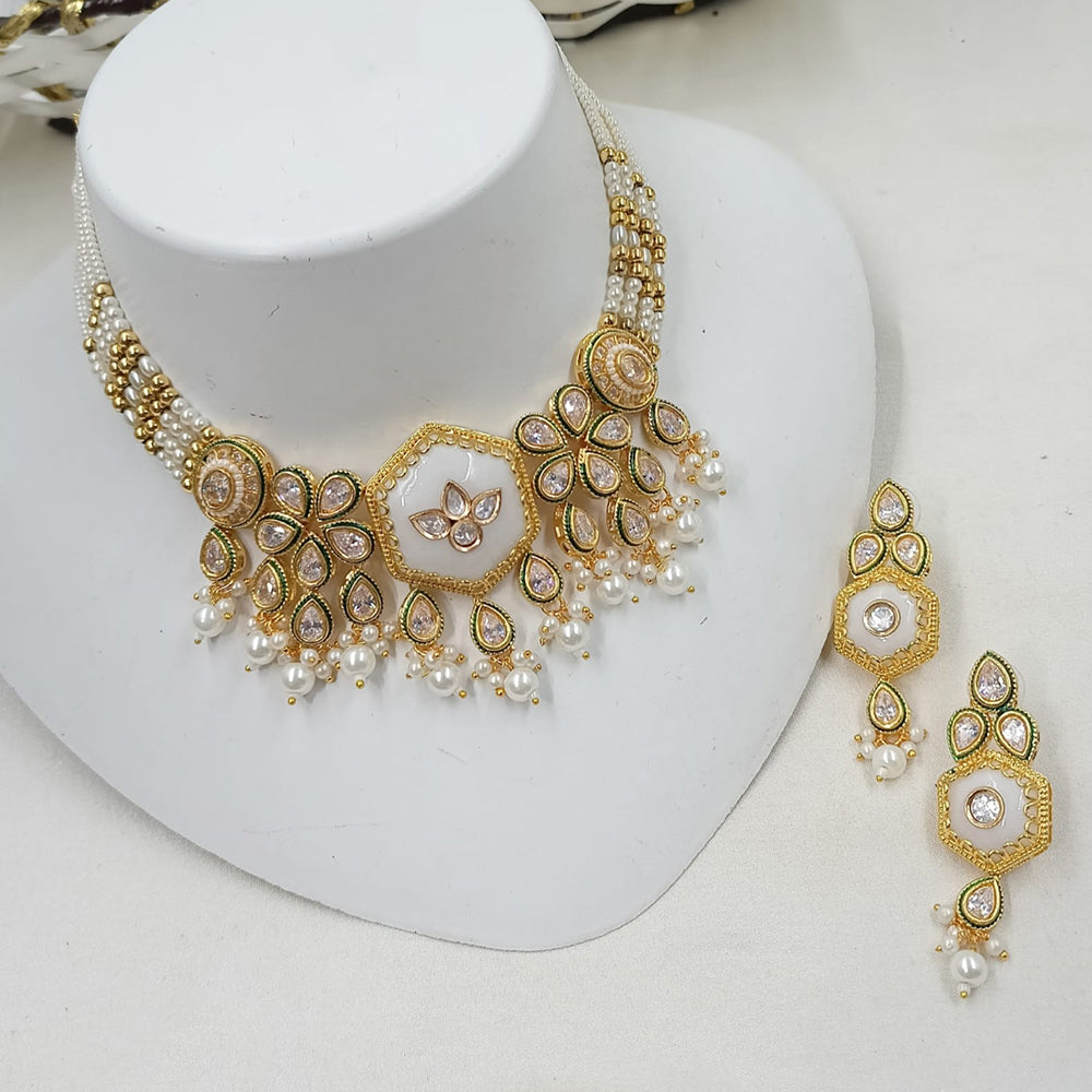 NAFJ Delicate Crystal Stone And Pearl Choker Necklace Set