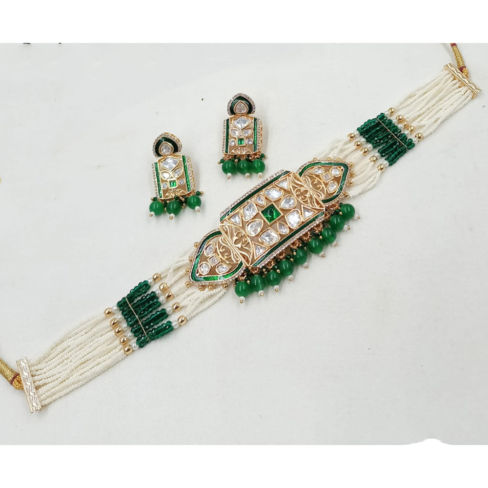 NAFJ Gold Plated Crystal Stone And Beads Choker Necklace Set