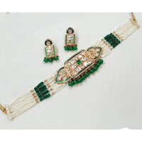 NAFJ Gold Plated Crystal Stone And Beads Choker Necklace Set