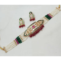 NAFJ Gold Plated Crystal Stone And Beads Choker Necklace Set