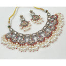 NAFJ Two Tone Plated Crystal Stone And Pearl Choker Necklace Set