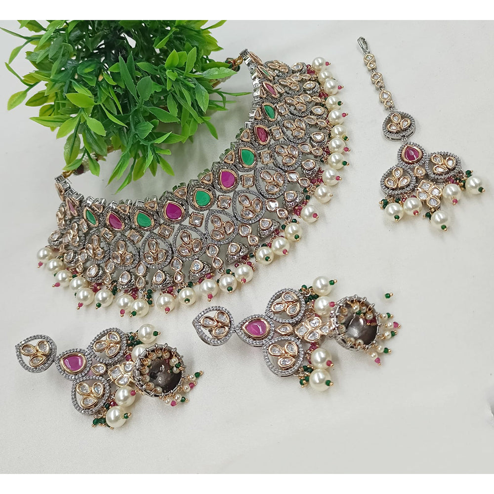 NAFJ  Crystal Stone And Pearl Choker Necklace Set