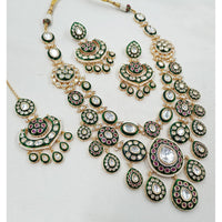 NAFJ  Crystal Stone And Meenakari Long Necklace Set With Maang Tikka