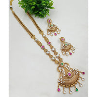 NAFJ Gold Plated Polki Kundan Stone Long Necklace Set