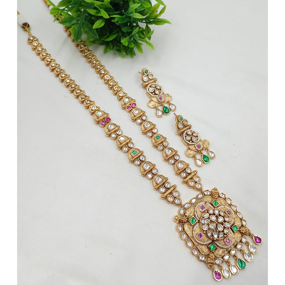 NAFJ Gold Plated Crystal  Stone Long Necklace Set