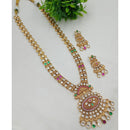 NAFJ Gold Plated Crystal  Stone Long Necklace Set