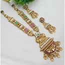 NAFJ Gold Plated Crystal And Pota Stone Long Necklace Set