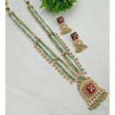 NAFJ Gold Plated Crystal Stone And Pearl  Long Necklace Set