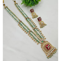 NAFJ Gold Plated Crystal Stone And Pearl  Long Necklace Set