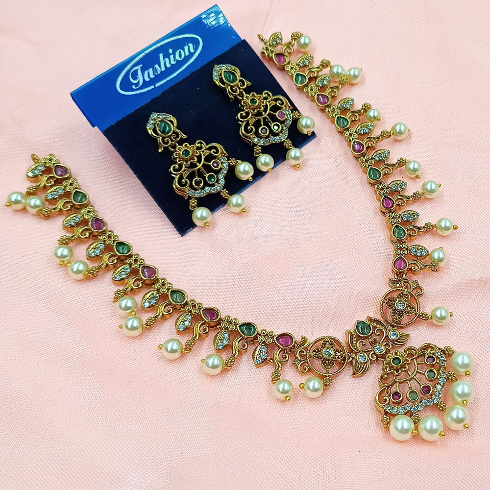 NAFJ Royal Pota Stone And Austrian Pearl Necklace Set