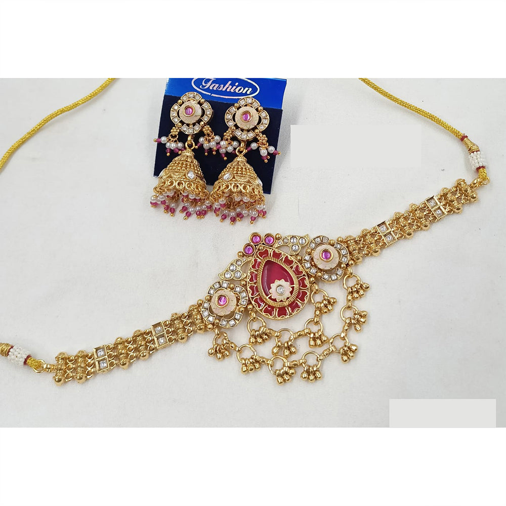 NAFJ Royal Pota Stone And Pearl Meenakari Choker Necklace Set