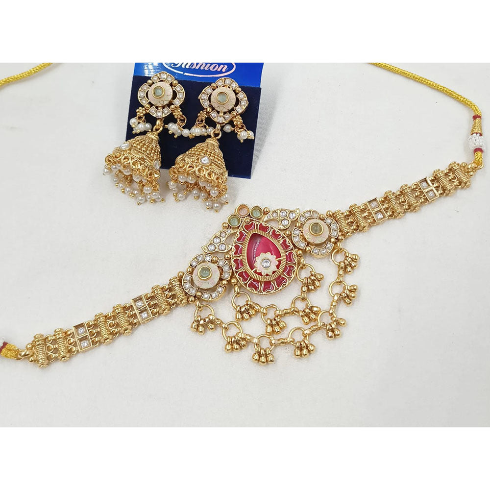 NAFJ Royal Pota Stone And Pearl Meenakari Choker Necklace Set
