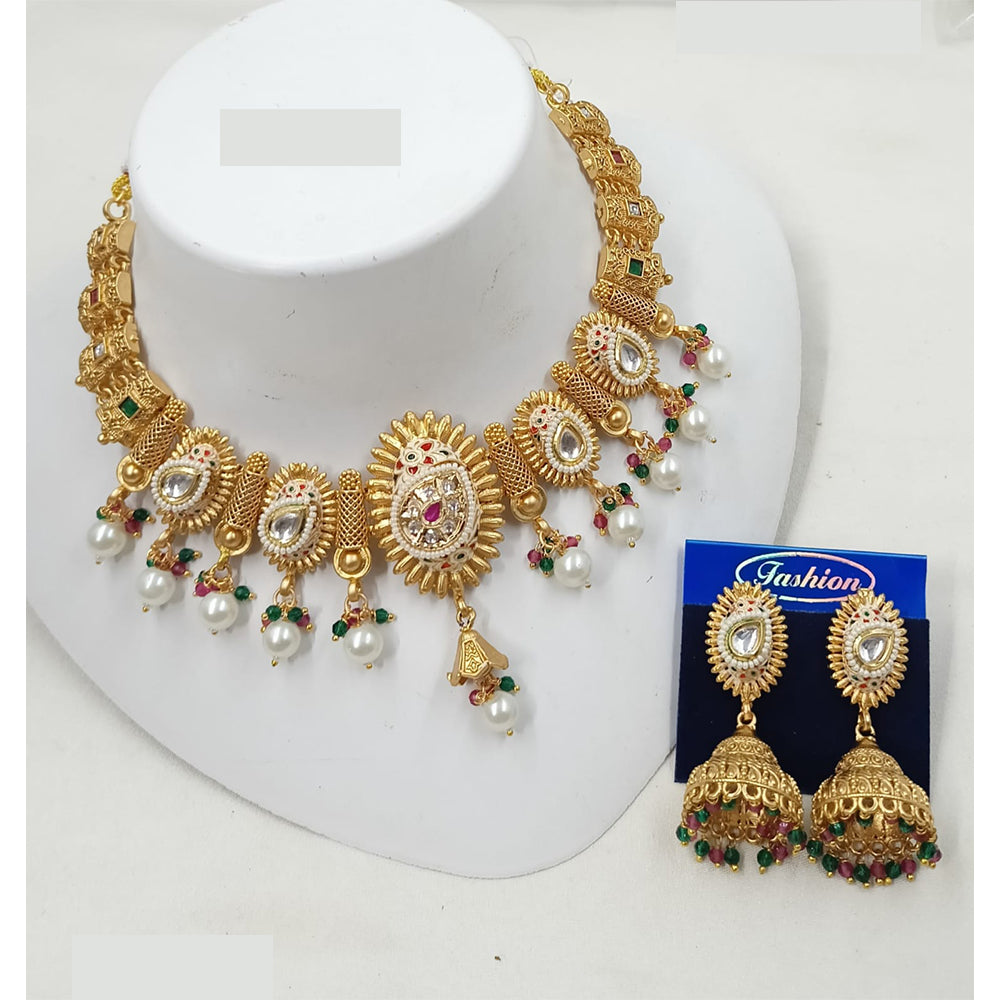 NAFJ Royal Pota Stone And Pearl Meenakari Choker Necklace Set