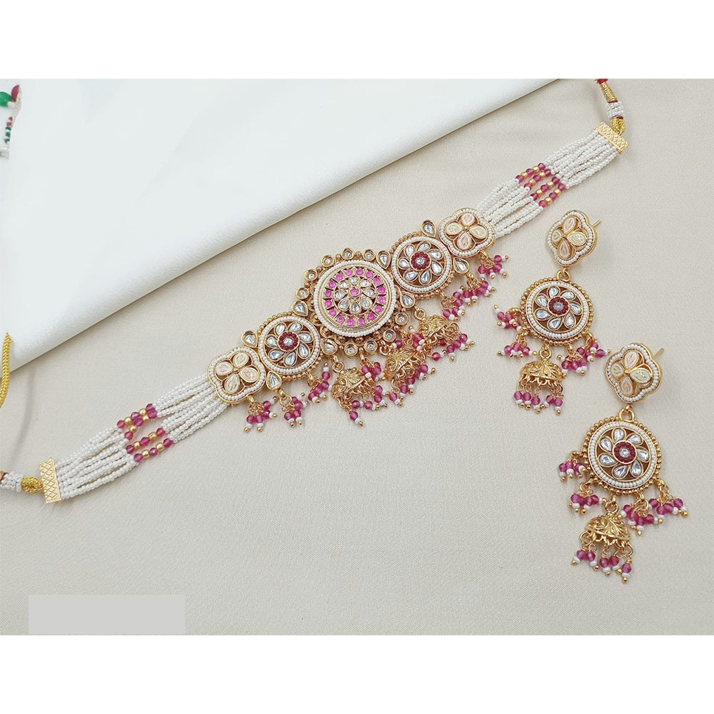 NAFJ Royal Pota Stone And Pearl Meenakari Choker Necklace Set
