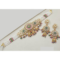 NAFJ Royal Pota Stone And Pearl Meenakari Choker Necklace Set