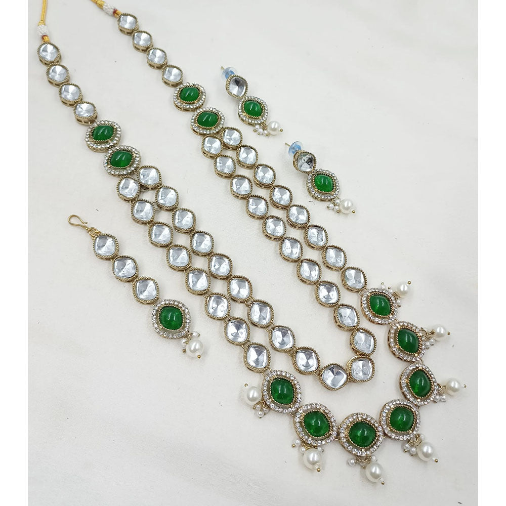 NAFJ Designer Kundan Stone And Pearl Long Necklace Set