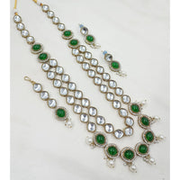 NAFJ Designer Kundan Stone And Pearl Long Necklace Set 
