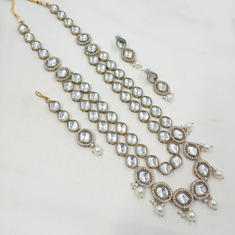 NAFJ Designer Kundan Stone And Pearl Long Necklace Set