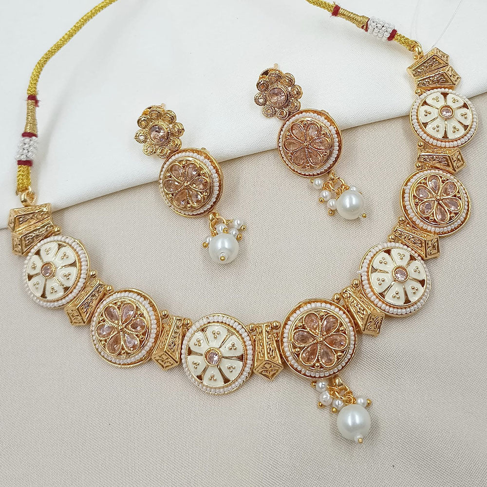 NAFJ Glam Crystal Stone And Pearl Enamel Meenakari Necklace Set
